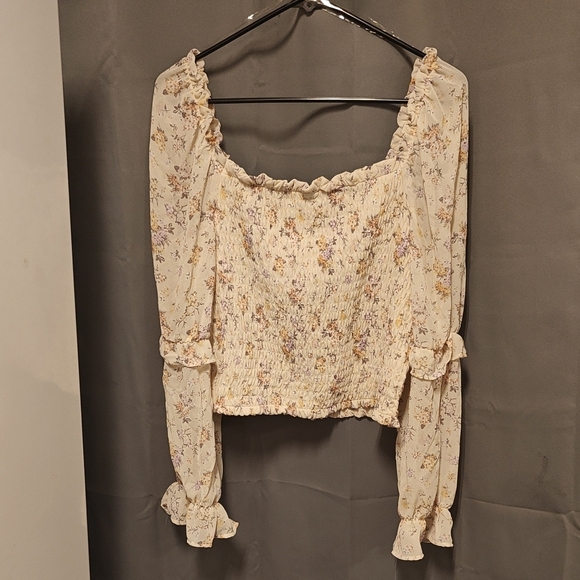 NWT Wild Fable Cream Square Neck Puff Sleeve Crop Blouse XL - Picture 3 of 4